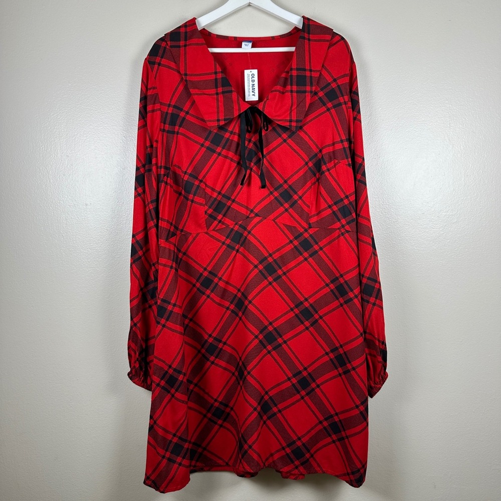 Old Navy Women's XL Tall Mini Dress Red Plaid Peter Pan Collar Preppy NEW